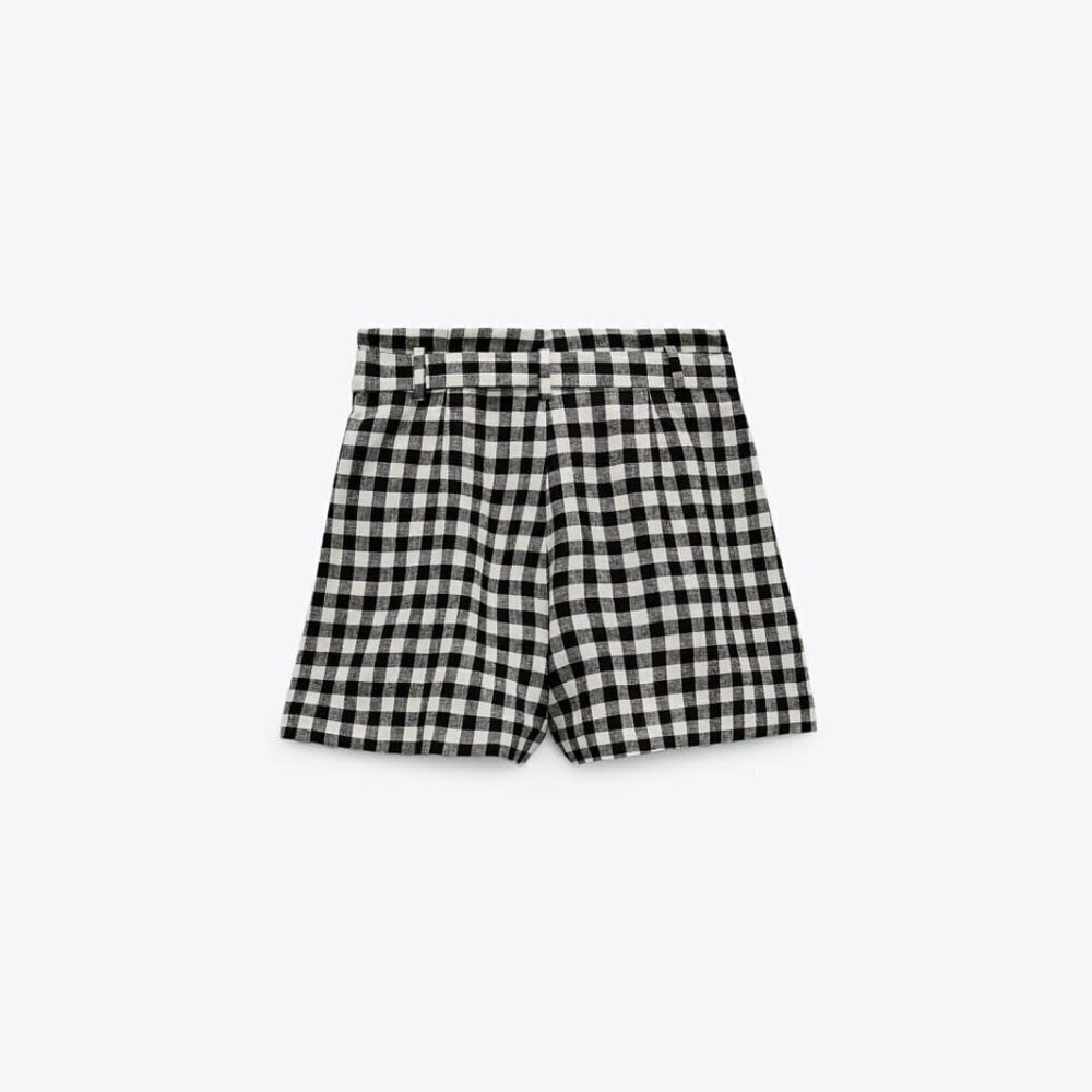 ZARA LINEN/VISCOSE BLEND PLEATED BERMUDAS SHORTS BLACK/WHITE SIZE S 2875/827/064